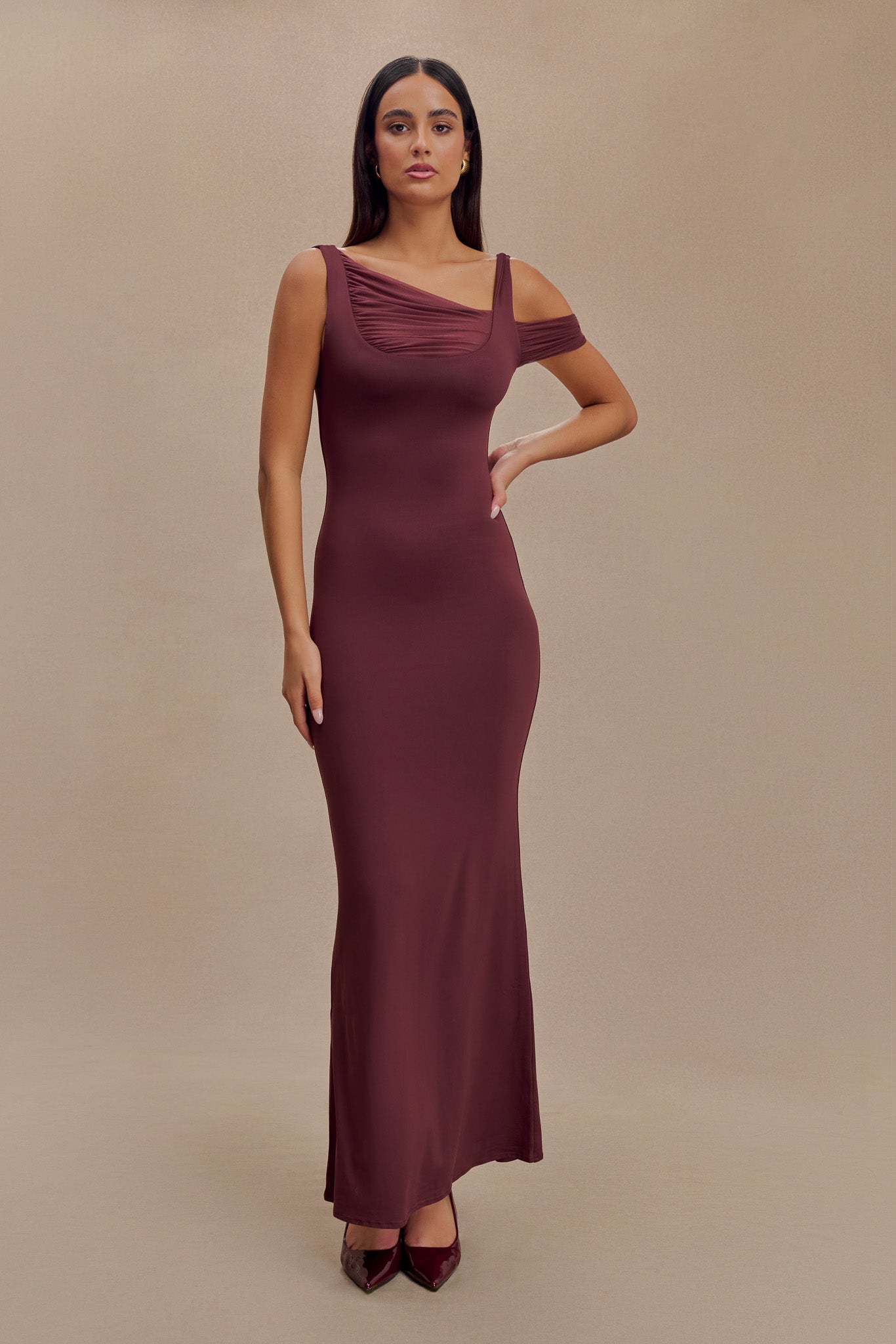 Janette Recycled Nylon And Mesh Sleeveless Maxi Dress - Mahogany