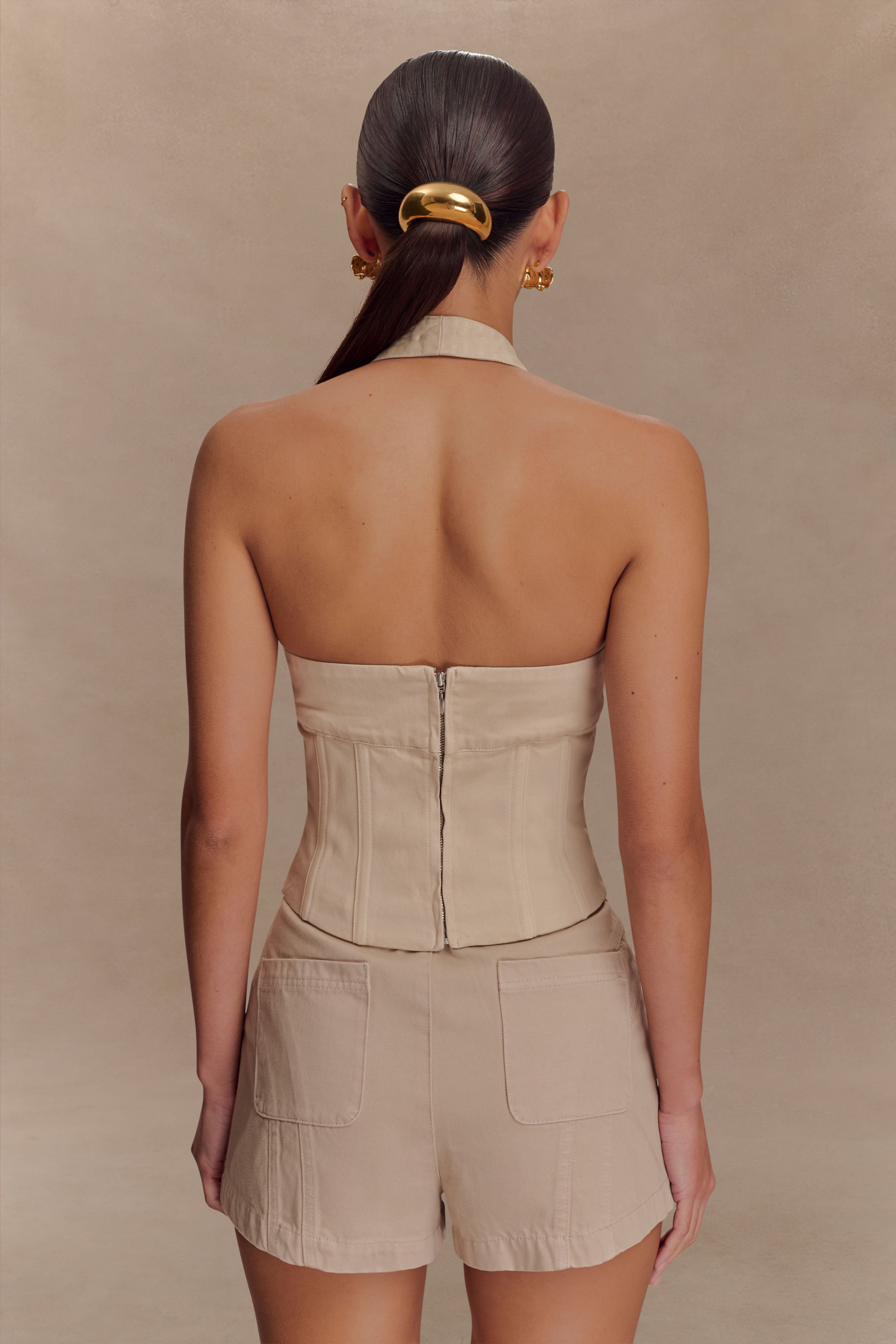 Meadow Denim Corset Halter Top - Stone Wash