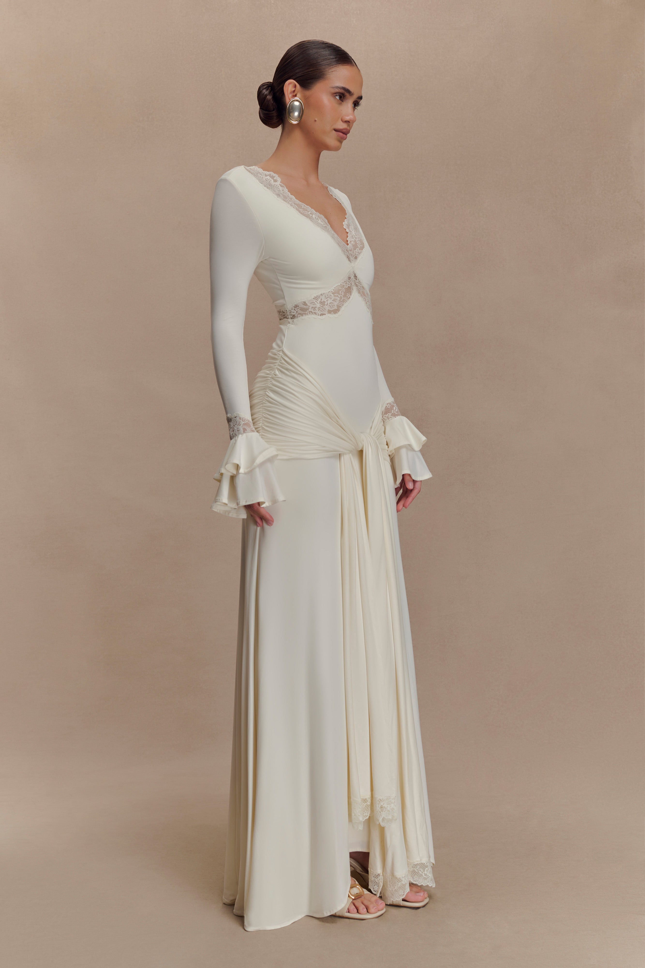 Electra Slinky Lace Maxi Dress - Ivory