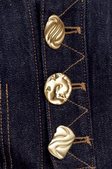 Shona Denim Vest With Decorative Buttons - Washed Indigo Blue