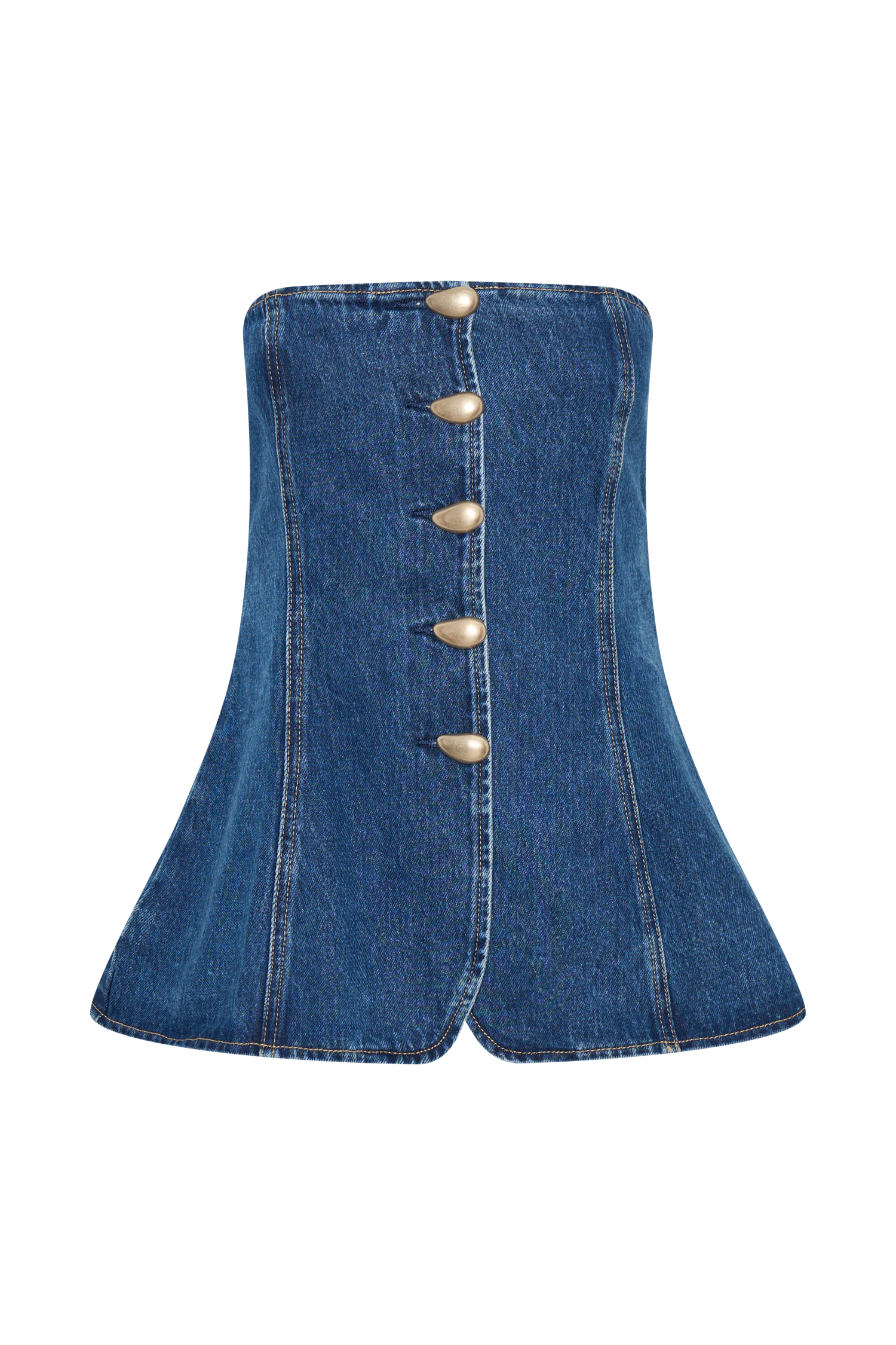 Lennox Strapless Long Line Button Top - Dark Blue